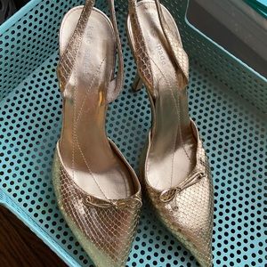 Kate Spade 8b Gold Leather and Snakeskin Heels
